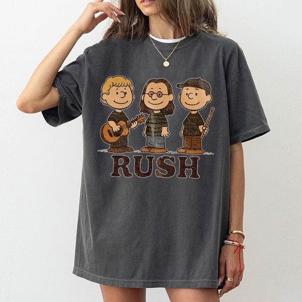 Rush Band T-Shirt | Cartoon Character Style Retro Graphic Tee | Premium 100% Cotton | Rock Music Fan Gift for Men and Women