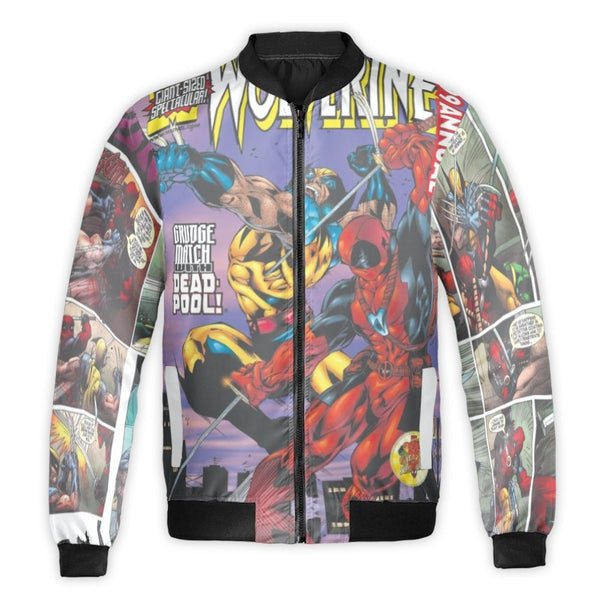 Superhero Graphic Bomber Jacket | Comic Book Wolverine Vs Deadpool Print | Premium Windproof Streetwear | Unisex Fan Gift Jac