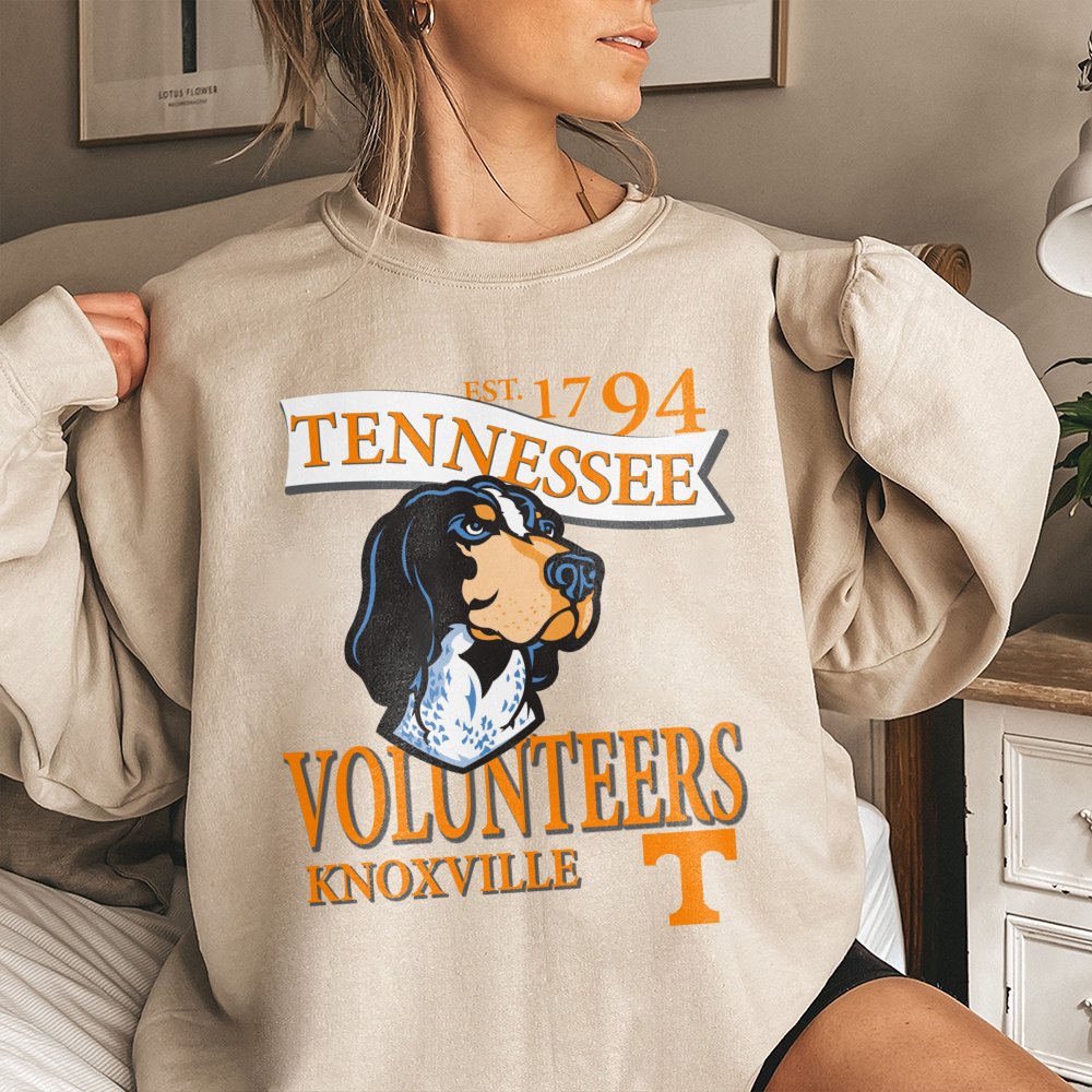 Tennessee Volunteers Mascot Sweatshirt | Vintage Bluetick Coonhound Graphic | Premium Cotton Blend | Gift for College Footbal