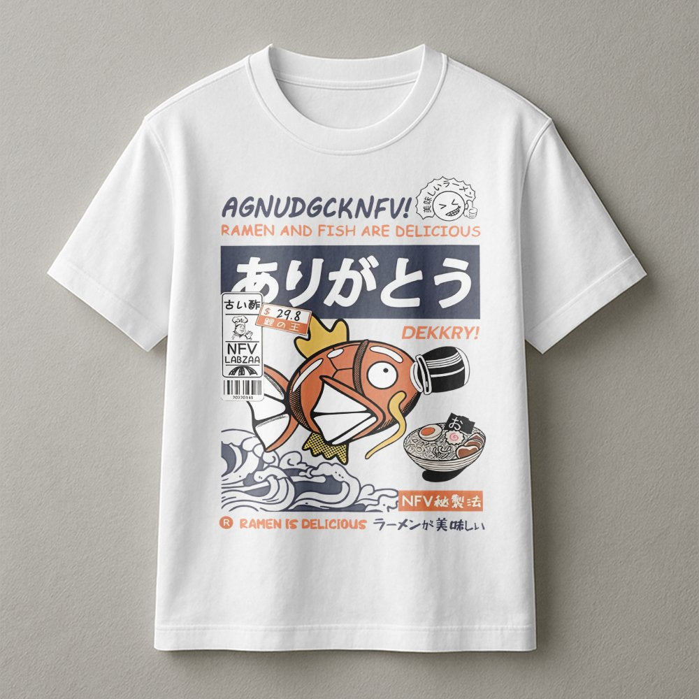 Japanese Ramen Fish Graphic T-Shirt | Retro Anime Food Aesthetic Print | Premium Soft Cotton Tee | Unique Gift For Manga & Ga