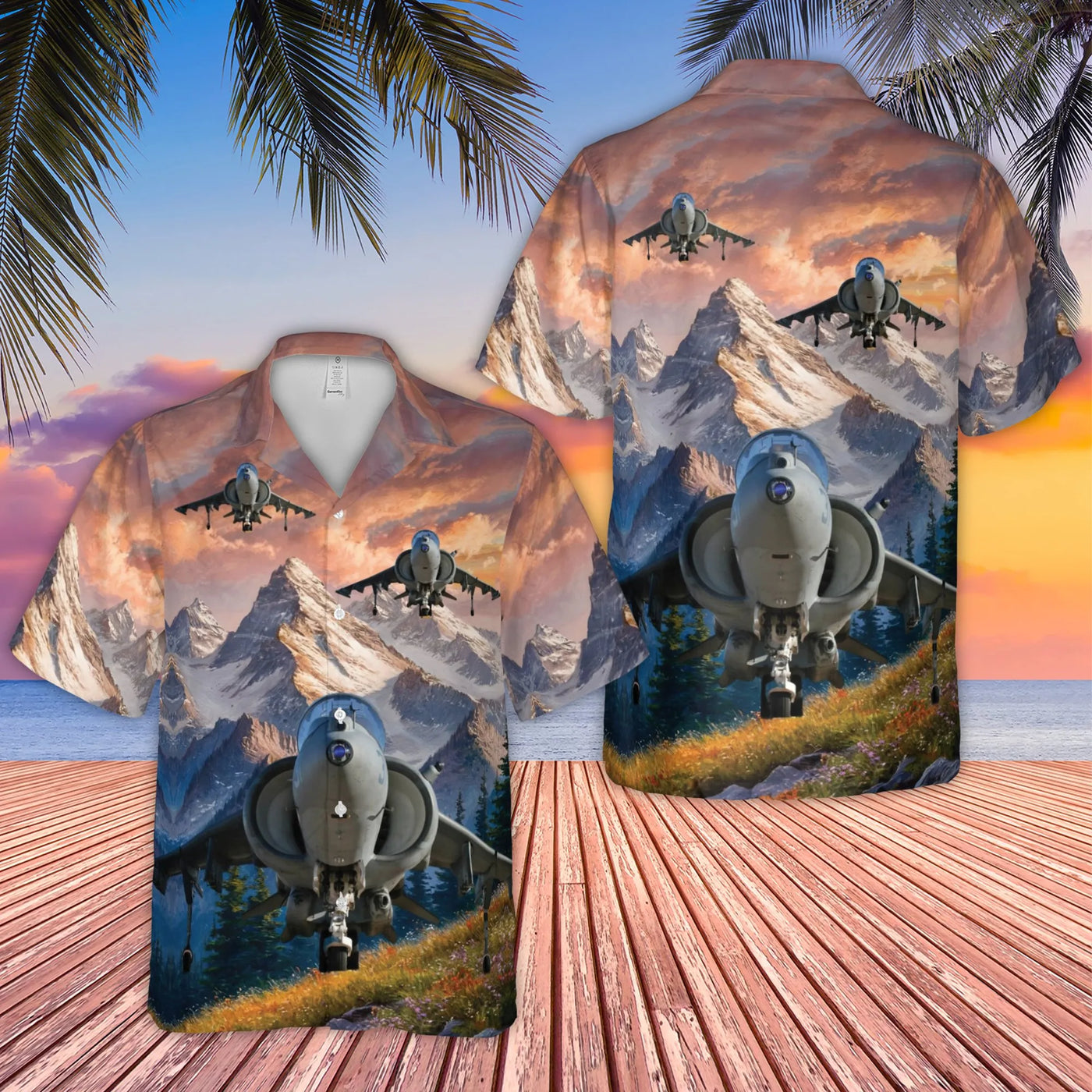 AV-8B Harrier II Hawaiian Shirt | VMAT-203 Hawks Squadron Graphic | Breathable Polyester Aloha Shirt | Military Aviation Enth