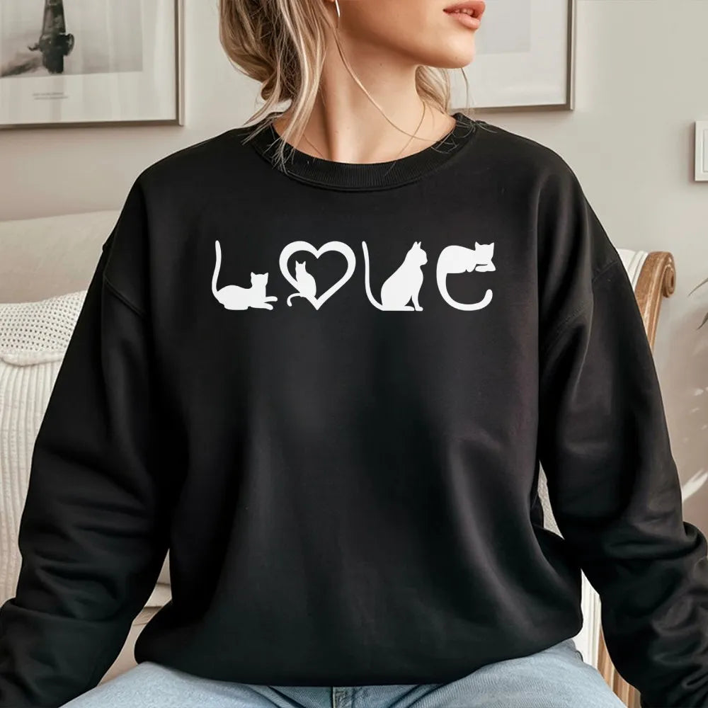 Cat Love Sweatshirt | Minimalist Cat Silhouette Graphic | Premium Cotton Blend | Gift for Cat Mom and Pet Lovers