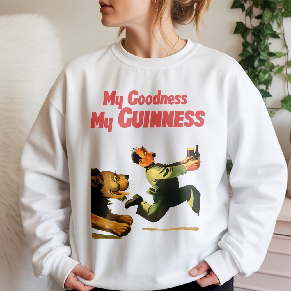 Guinness Sweatshirt | Vintage My Goodness My Guinness Advertising Graphic | Soft Cotton Blend Unisex Pullover | Retro Beer Lo