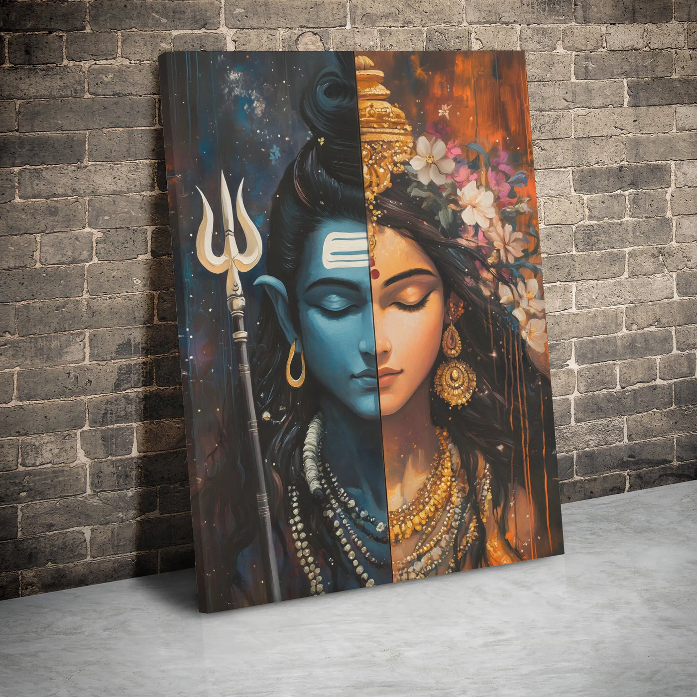 Ardhanarishvara Canvas Wall Art | Lord Shiva and Parvati Split Face Design | Premium Gallery-Wrapped Print | Spiritual Home D