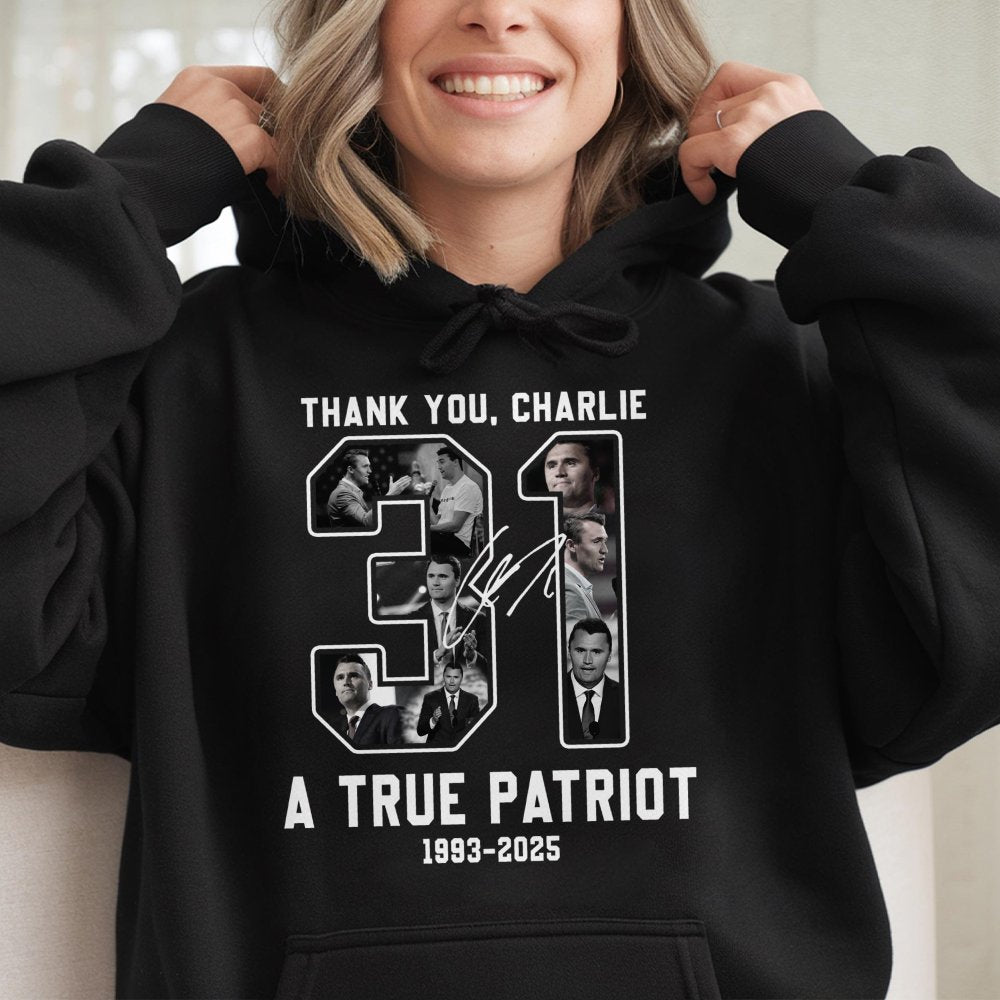 Charlie Kirk Tribute Hoodie | 31 Photo Collage Graphic | Premium Cotton Blend | Conservative Patriot Memorial Gift for Men an