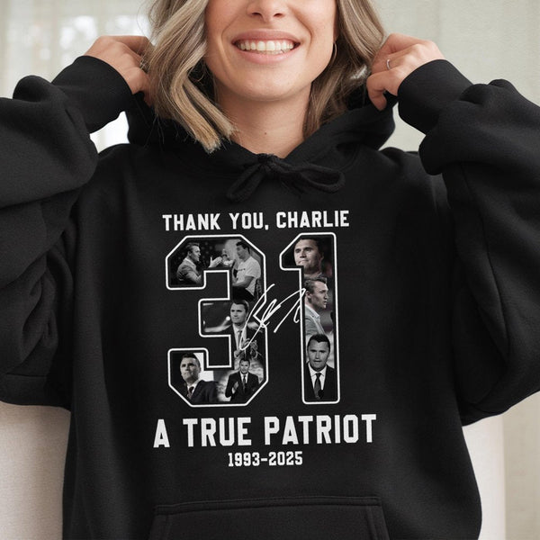 Charlie Kirk Tribute Hoodie | 31 Photo Collage Graphic | Premium Cotton Blend | Conservative Patriot Memorial Gift for Men an