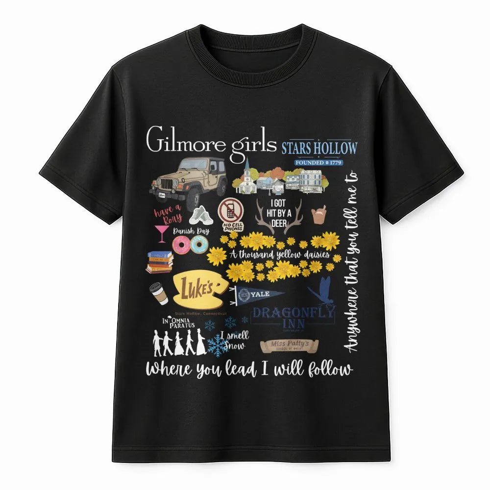 Stars Hollow Graphic T-Shirt | Iconic TV Show Reference Print | Premium Soft Cotton | Gift for Gilmore Girls Fans and Book Lo
