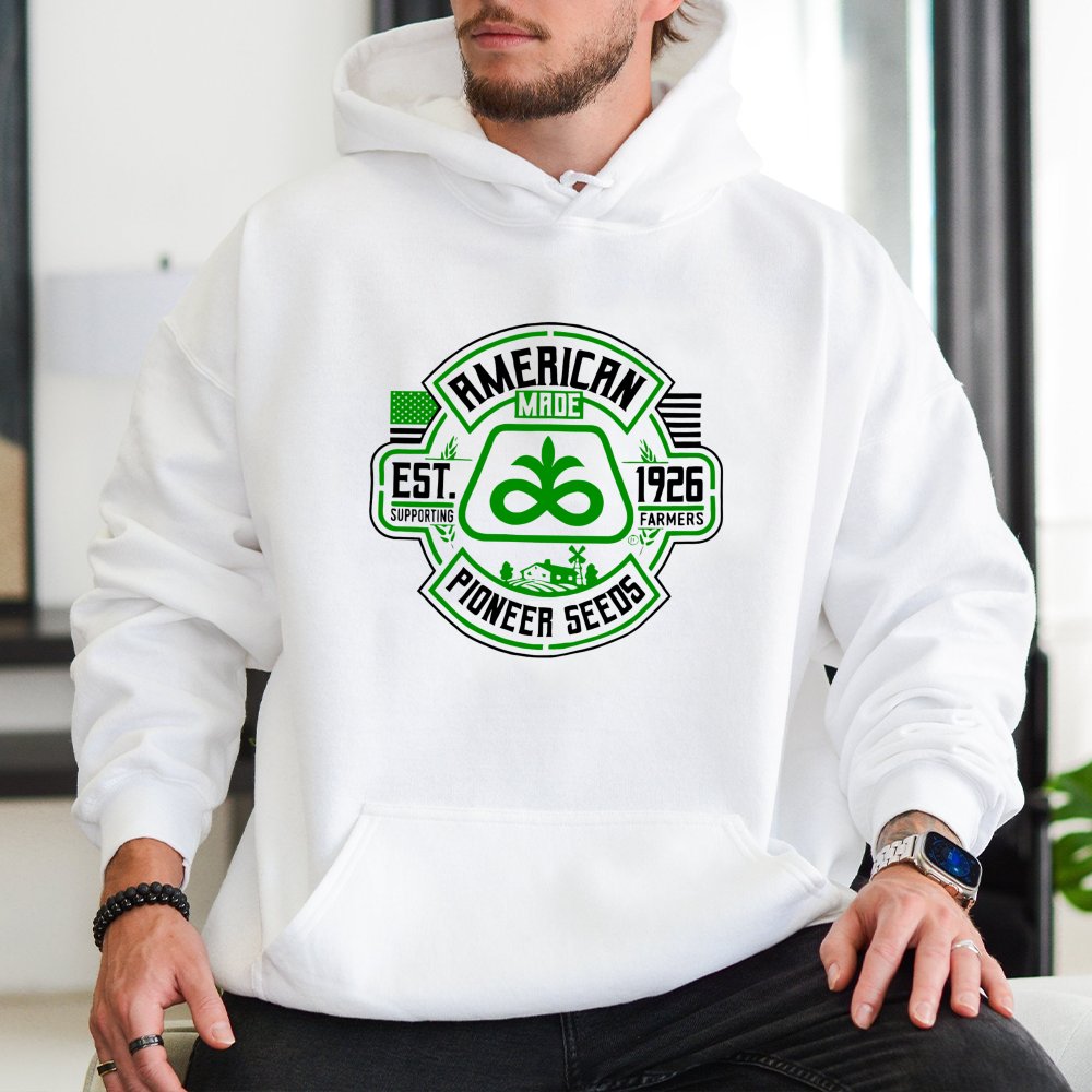 Pioneer Seeds Graphic Hoodie | American Made Agriculture Design | Premium Cotton Blend | Gift For Farmer And Agricultural Sup