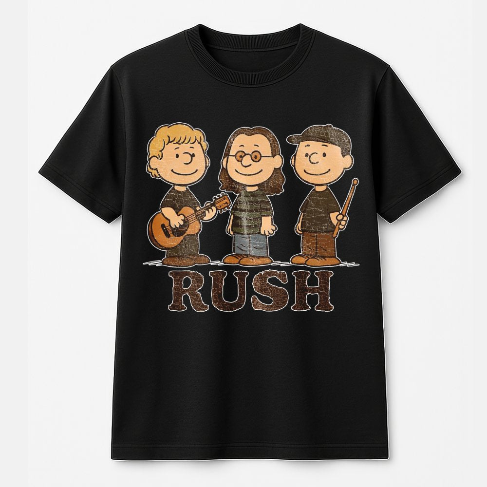 Rush Band T-Shirt | Cartoon Character Style Retro Graphic Tee | Premium 100% Cotton | Rock Music Fan Gift for Men and Women