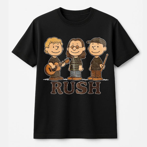 Rush Band T-Shirt | Cartoon Character Style Retro Graphic Tee | Premium 100% Cotton | Rock Music Fan Gift for Men and Women