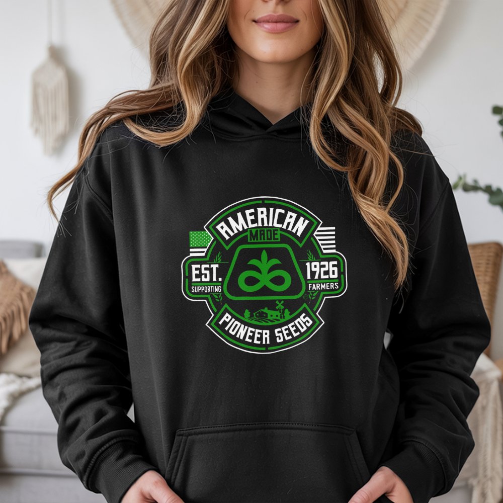 Pioneer Seeds Graphic Hoodie | American Made Agriculture Design | Premium Cotton Blend | Gift For Farmer And Agricultural Sup