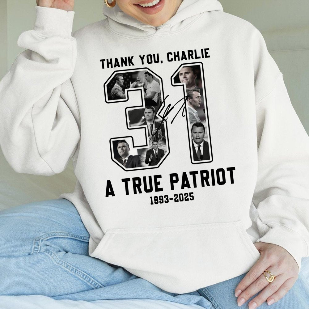 Charlie Kirk Tribute Hoodie | 31 Photo Collage Graphic | Premium Cotton Blend | Conservative Patriot Memorial Gift for Men an