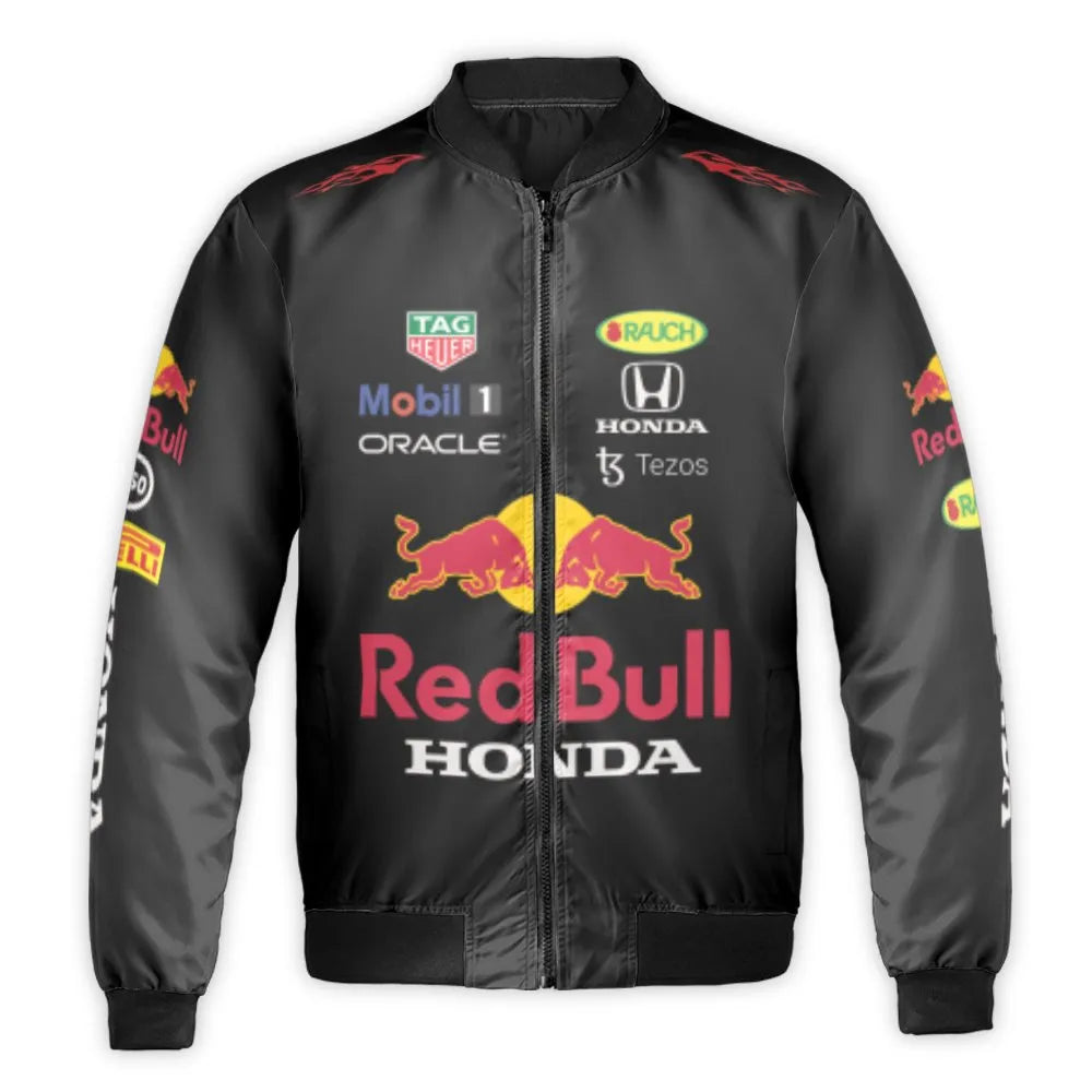Formula 1 Racing Bomber Jacket | Red Bull Honda Team Graphic | Durable Nylon Streetwear | Unisex Motorsports Gift For Racing 