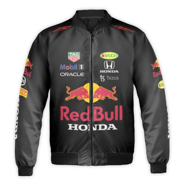 Formula 1 Racing Bomber Jacket | Red Bull Honda Team Graphic | Durable Nylon Streetwear | Unisex Motorsports Gift For Racing 