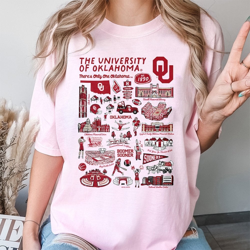 University of Oklahoma T-Shirt | Sooners Campus Icons Graphic Print | Premium Soft Cotton | NCAA College Game Day Gift for Al