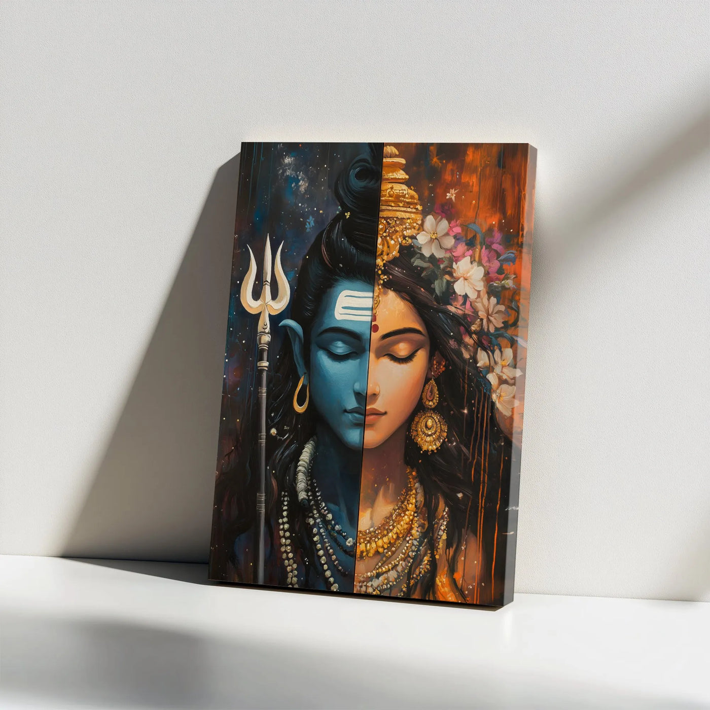 Ardhanarishvara Canvas Wall Art | Lord Shiva and Parvati Split Face Design | Premium Gallery-Wrapped Print | Spiritual Home D