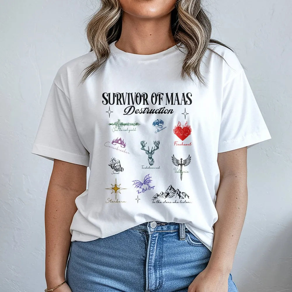 Survivor Of Maas Destruction T-Shirt | Fantasy Book Lover Aesthetic Apparel | Premium 100% Cotton Tee | Gift for ACOTAR and T