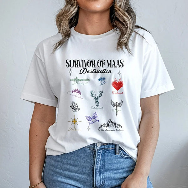 Survivor Of Maas Destruction T-Shirt | Fantasy Book Lover Aesthetic Apparel | Premium 100% Cotton Tee | Gift for ACOTAR and T