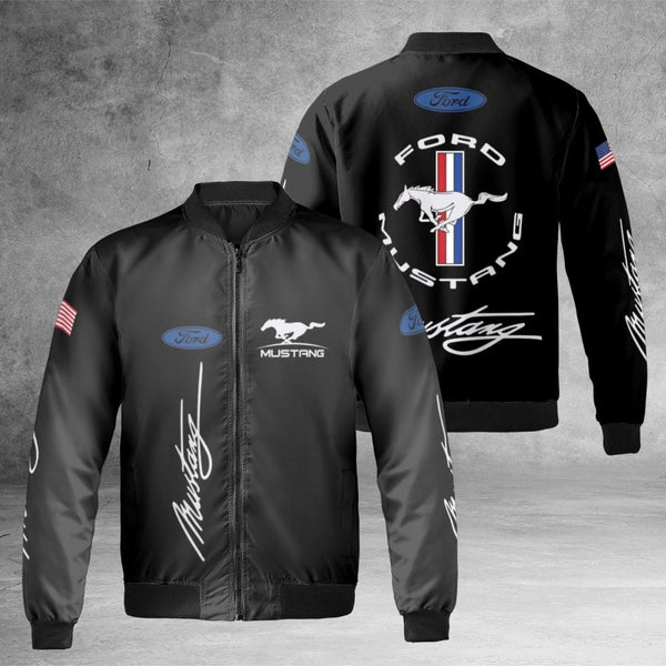 Ford Mustang Bomber Jacket | Classic Logo Graphic Print | Durable Nylon Outerwear | Premium Automotive Gift for Muscle Car En