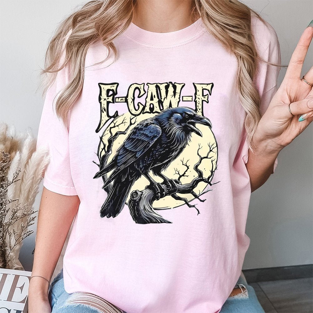 Raven T-Shirt | Gothic Crow Pun F-Caw-F Graphic | Premium Soft Cotton Tee | Funny Bird Lover Gift for Men and Women
