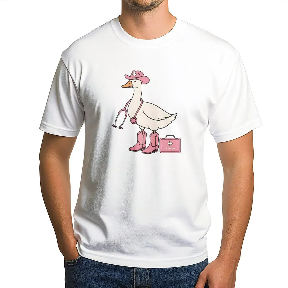 Nurse Goose T-Shirt | Cowgirl Western Medical Graphic | 100% Cotton Premium Tee | Cute Nursing Student Graduation Gift for Wo