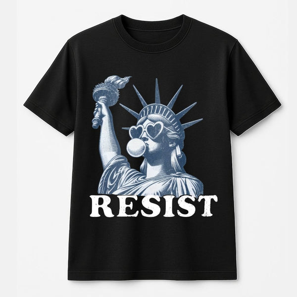 Resist T-Shirt | Statue of Liberty Bubblegum Pop Art Design | 100% Cotton Premium Tee | Feminist Statement Gift for Activists