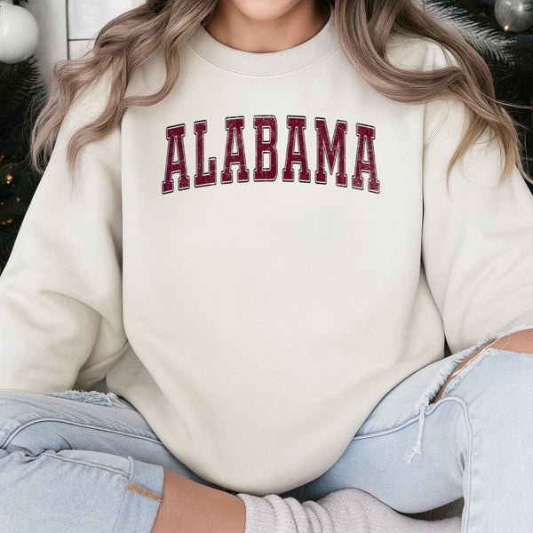 Alabama Sweatshirt | Distressed Collegiate Varsity Font | Premium Cotton Blend | Unisex Crewneck Gift for Students and Alumni