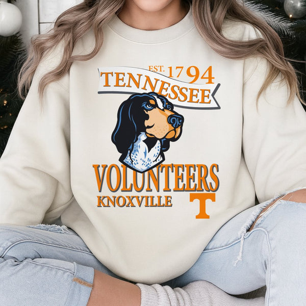 Tennessee Volunteers Mascot Sweatshirt | Vintage Bluetick Coonhound Graphic | Premium Cotton Blend | Gift for College Footbal