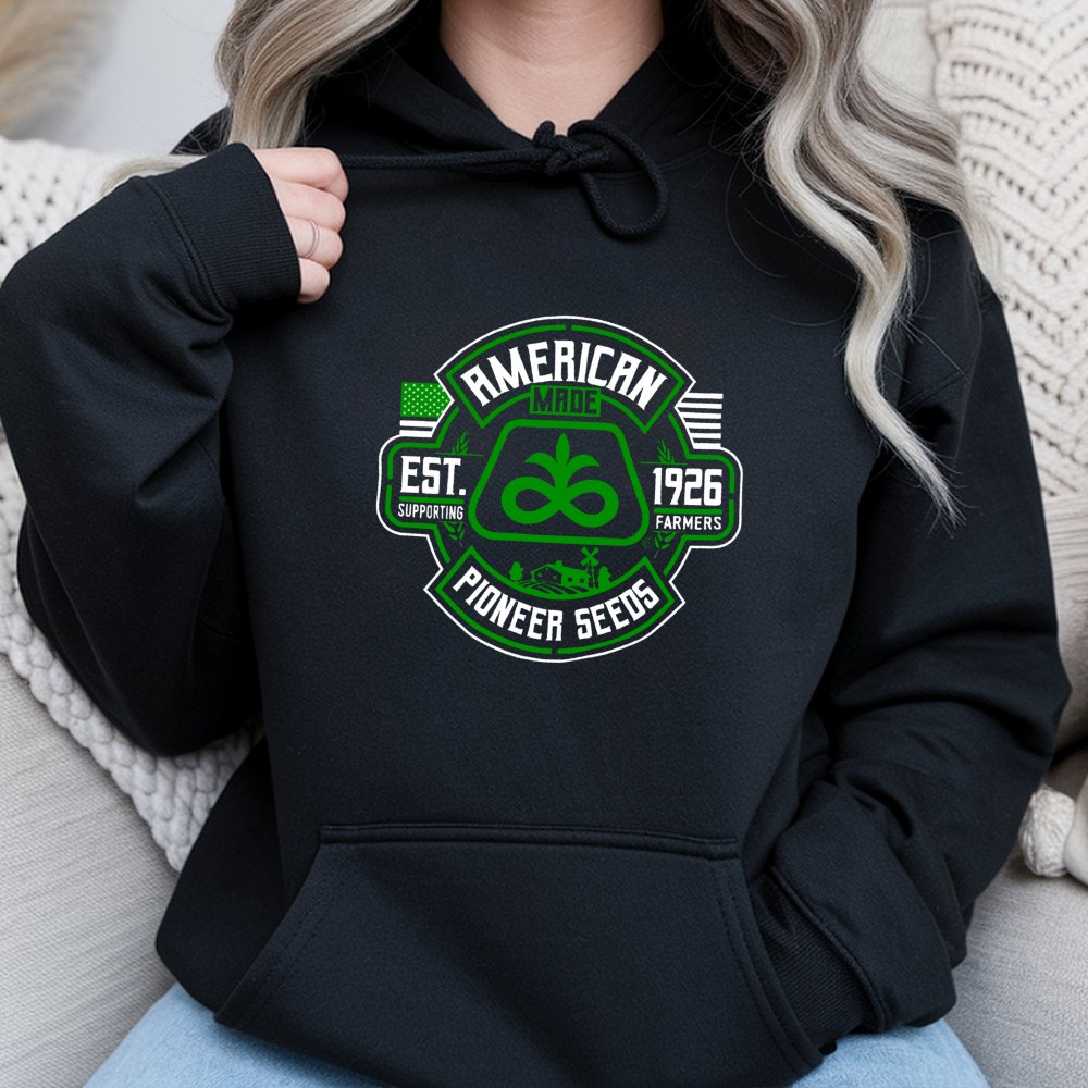 Pioneer Seeds Graphic Hoodie | American Made Agriculture Design | Premium Cotton Blend | Gift For Farmer And Agricultural Sup
