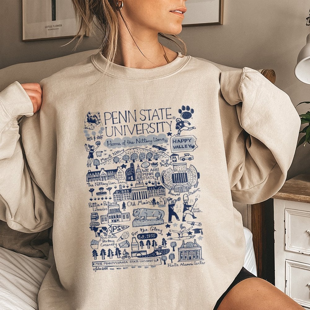 Penn State University Sweatshirt | Julia Gash Campus Map Illustration | Premium Cotton-Blend Graphic Pullover | Gift for Penn