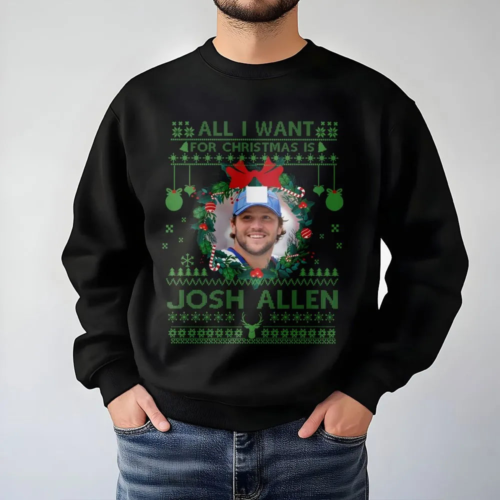 Josh Allen Ugly Christmas Sweatshirt | Funny Football Holiday Graphic | Premium Cotton Blend | Gift For Buffalo Bills Fan