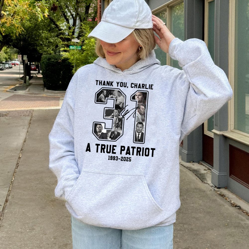 Charlie Kirk Tribute Hoodie | 31 Photo Collage Graphic | Premium Cotton Blend | Conservative Patriot Memorial Gift for Men an