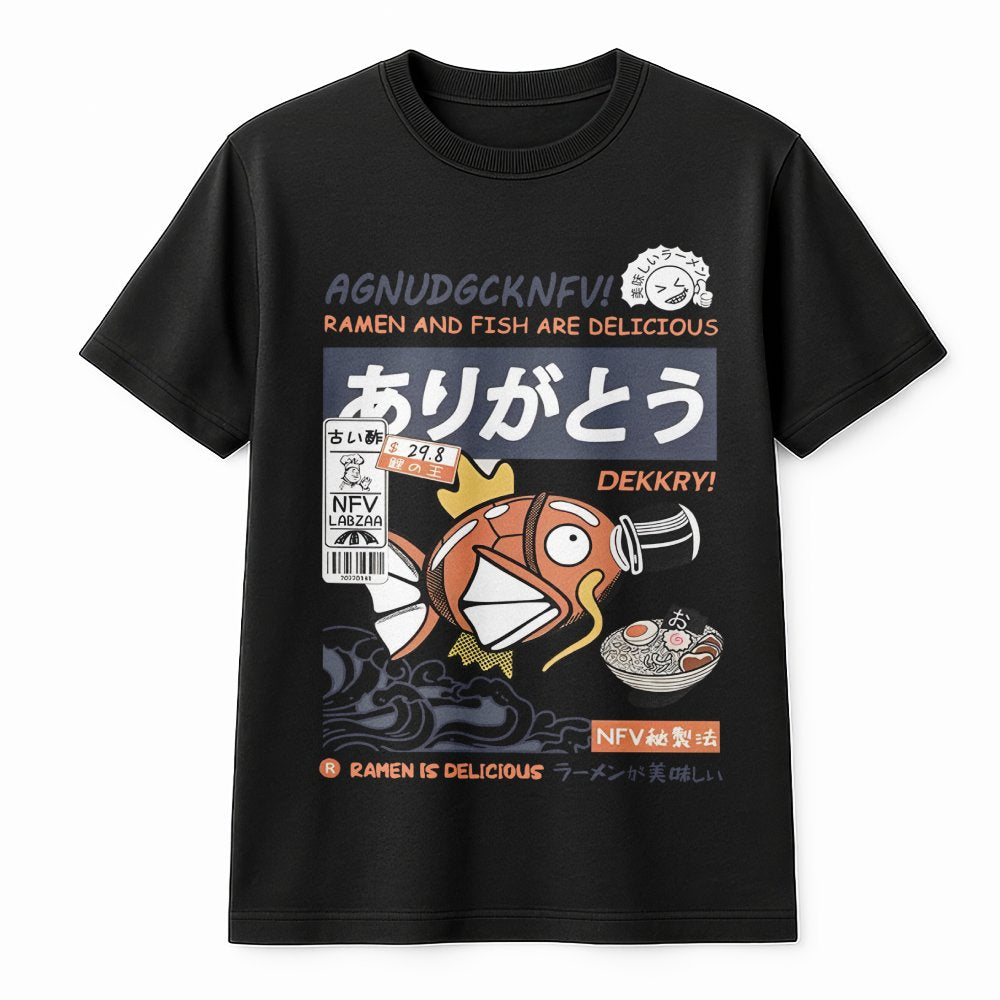 Japanese Ramen Fish Graphic T-Shirt | Retro Anime Food Aesthetic Print | Premium Soft Cotton Tee | Unique Gift For Manga & Ga
