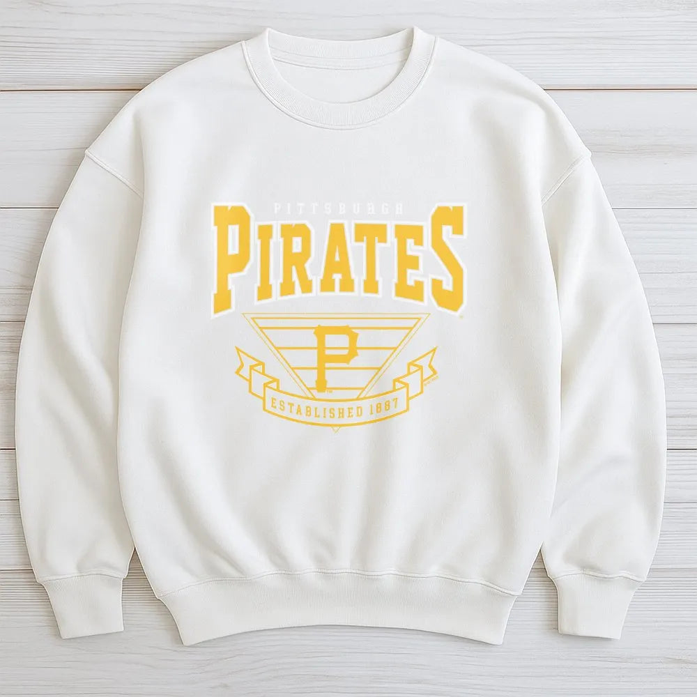 Pittsburgh Pirates Sweatshirt | Established 1887 Retro Graphic | Premium Cotton Blend Crewneck | MLB Fan Apparel Gift for Bas