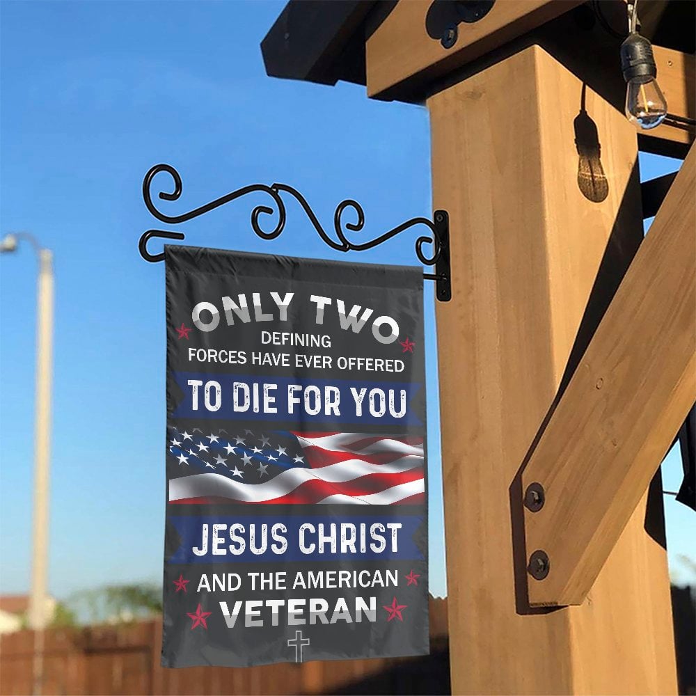Patriotic Garden Flag | Jesus and American Veteran Religious Memorial | Weather-Resistant Polyester | Gift for Military Veter