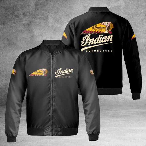Indian Motorcycle Bomber Jacket | Classic Logo Graphic Print | Durable Nylon & Polyester Lining | Premium Streetwear Gift For