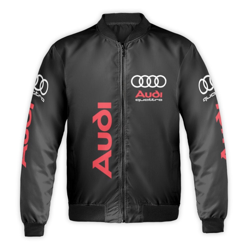 Audi Quattro Bomber Jacket | Performance Car Enthusiast Streetwear | Durable Nylon Shell | Premium Gift for Automotive Fans