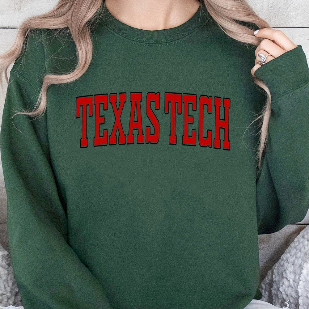 Texas Tech University Sweatshirt | Distressed Varsity Lettering | Premium Cotton Blend Fleece | Cozy College Apparel for Stud