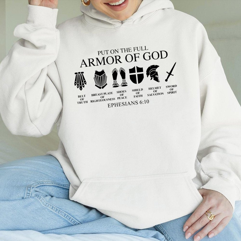 Armor of God Hoodie | Ephesians 6:10 Bible Verse Graphic | Premium Cotton Blend | Christian Gift for Men and Women
