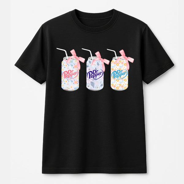Floral Soda Can T-Shirt | Aesthetic Pastel Graphic With Bows | 100% Cotton Premium Tee | Cute Gift For Soda Lovers