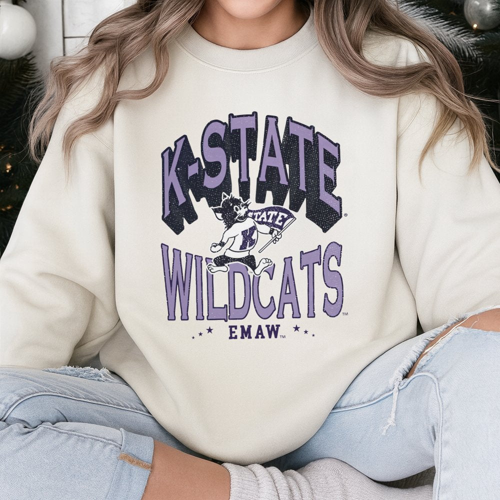 K-State Wildcats Sweatshirt | Vintage Willie The Wildcat Mascot Design | Cotton-Poly Blend Premium Apparel | College Game Day