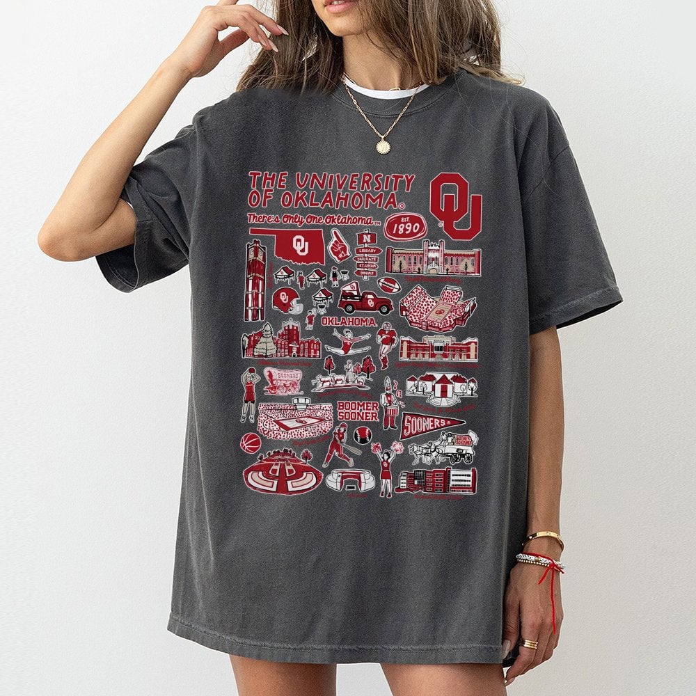 University of Oklahoma T-Shirt | Sooners Campus Icons Graphic Print | Premium Soft Cotton | NCAA College Game Day Gift for Al