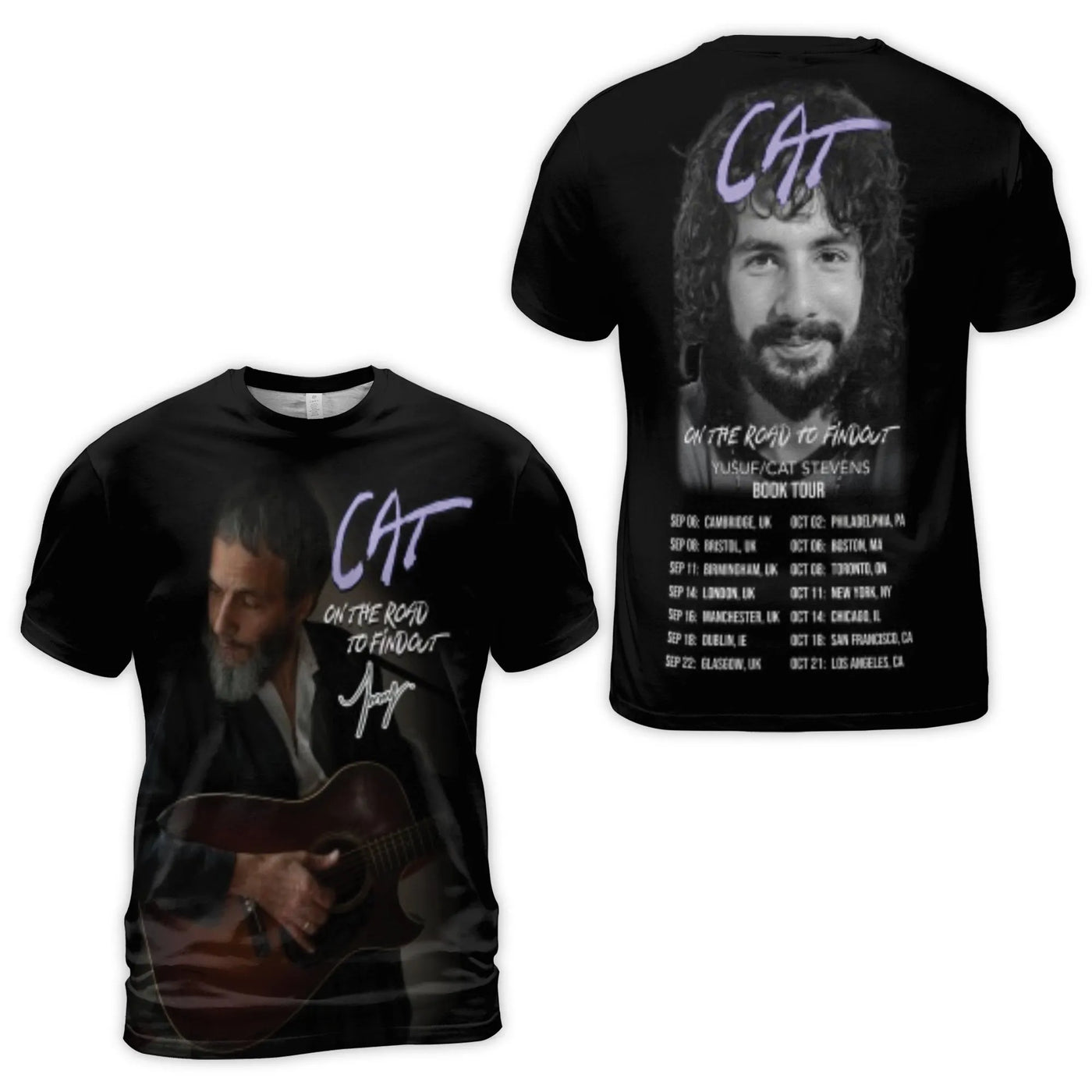 Cat Stevens T-Shirt | On The Road To Findout Book Tour Graphic | Premium Polyester Blend | Music Legend Fan Gift