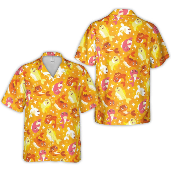 Sushi Fish Print Hawaiian Shirt | Fun Cartoon Anime Style Pattern | Lightweight Woven Polyester | Summer Vacation Beach Gift 