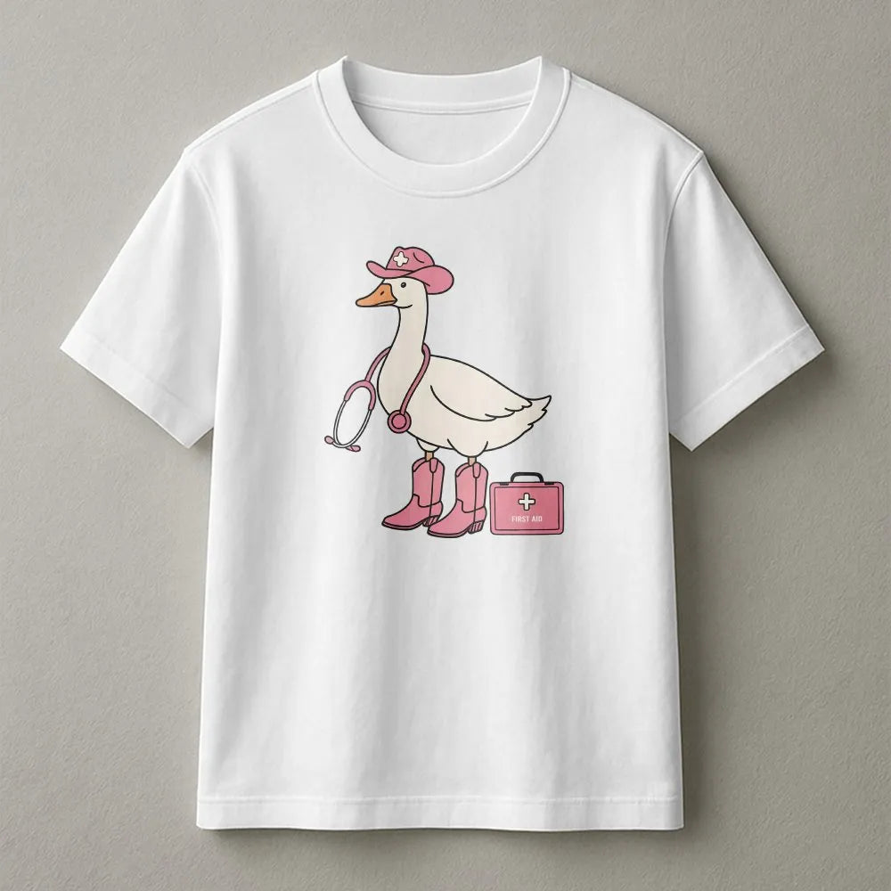 Nurse Goose T-Shirt | Cowgirl Western Medical Graphic | 100% Cotton Premium Tee | Cute Nursing Student Graduation Gift for Wo