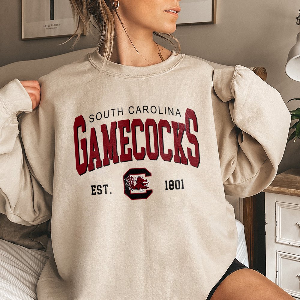 South Carolina Gamecocks Sweatshirt | Vintage Collegiate Est. 1801 Graphic Print | Premium Cotton Blend Fleece | Fan Apparel 