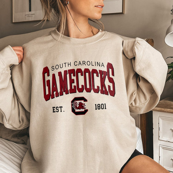 South Carolina Gamecocks Sweatshirt | Vintage Collegiate Est. 1801 Graphic Print | Premium Cotton Blend Fleece | Fan Apparel 
