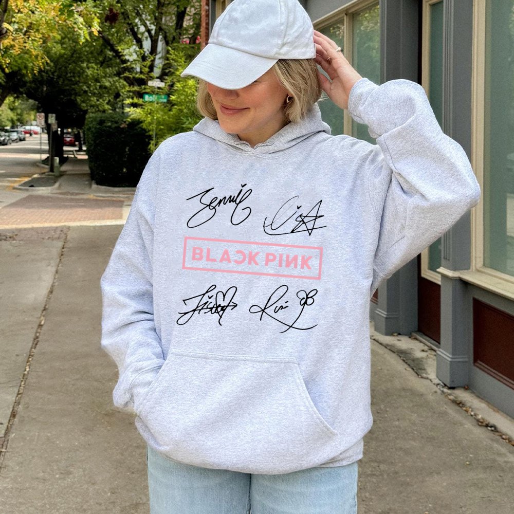 Kpop Fan Hoodie | Blackpink Signature Autograph Design | Premium Cotton Blend | Gift for Blink Fans and Music Lovers