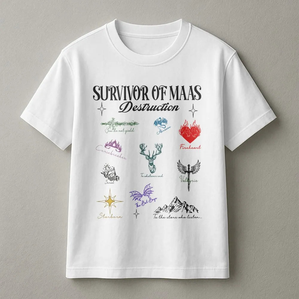 Survivor Of Maas Destruction T-Shirt | Fantasy Book Lover Aesthetic Apparel | Premium 100% Cotton Tee | Gift for ACOTAR and T