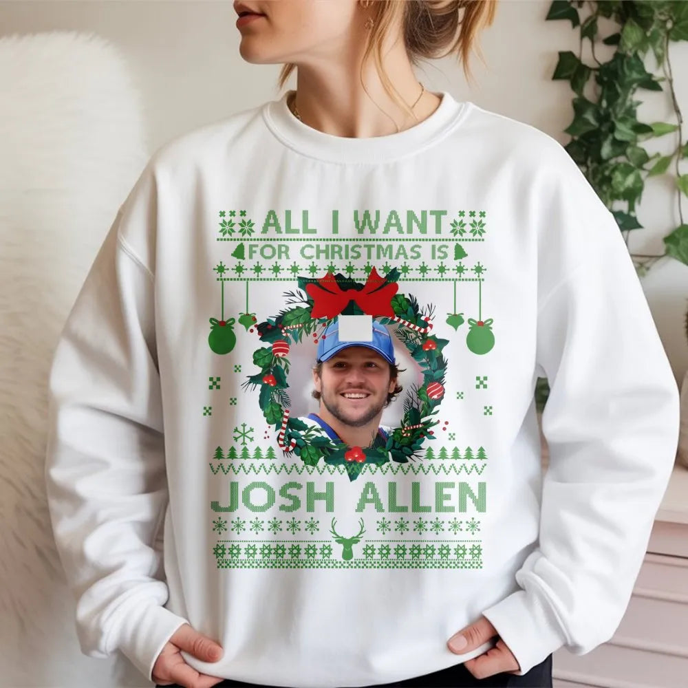 Josh Allen Ugly Christmas Sweatshirt | Funny Football Holiday Graphic | Premium Cotton Blend | Gift For Buffalo Bills Fan